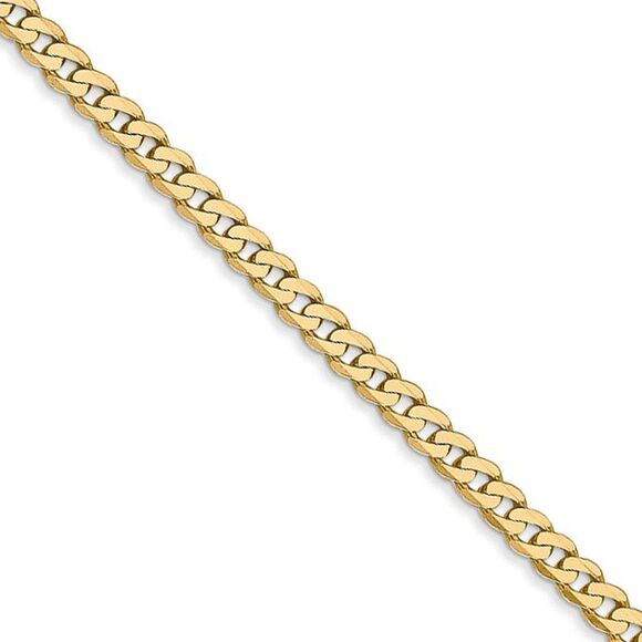 2.9mm 14k Yellow Gold Solid Beveled Curb Chain Necklace 18 Inch